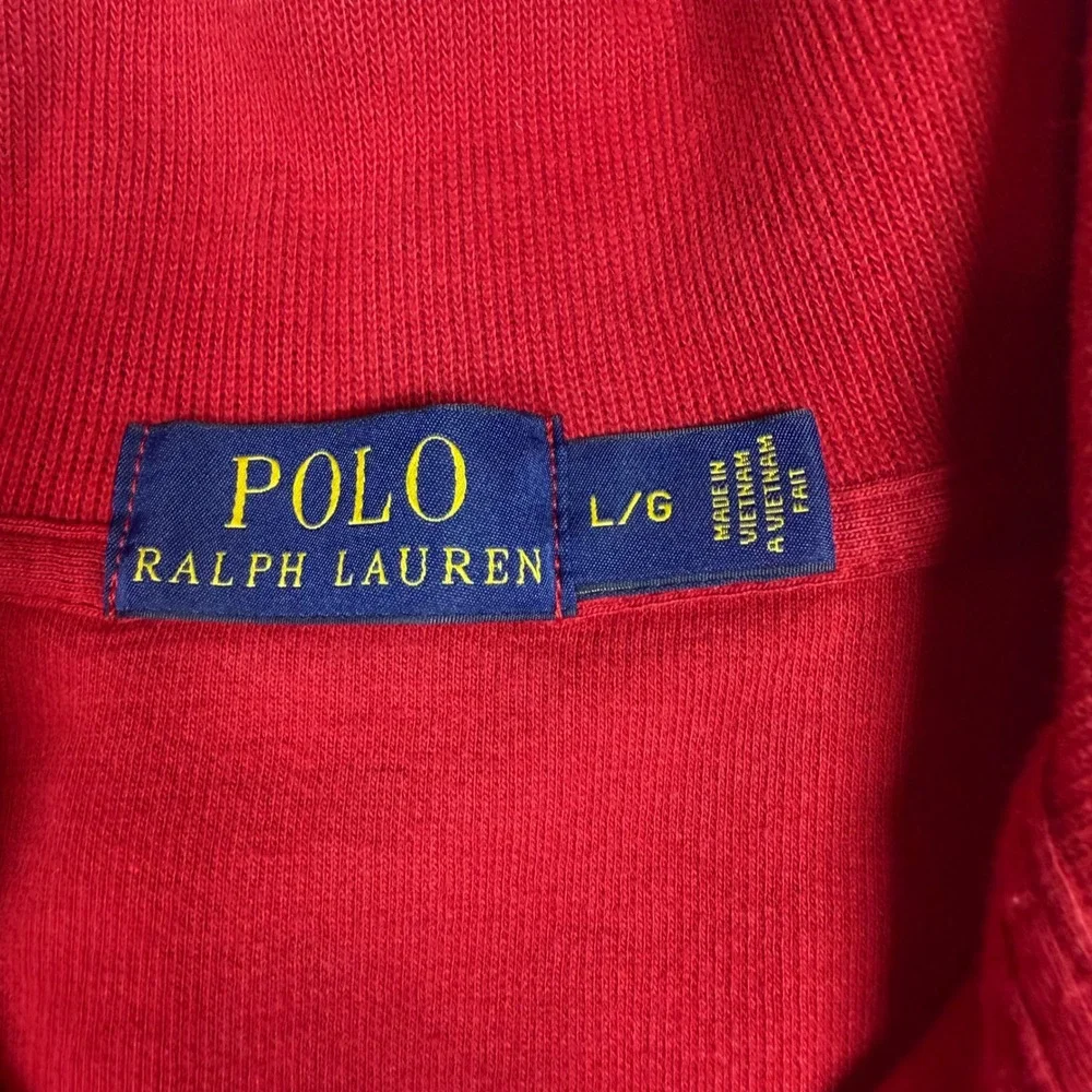 Polo Ralph‎ Lauren Mens Red Quarter Zip Cotton Knit Pullover Sweater Size Large
